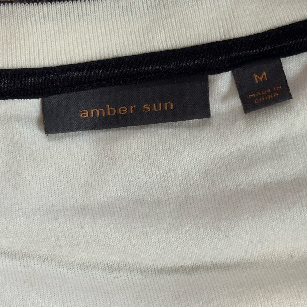 Amber Sun Cream Terry V-Neck Pullover w/ Gold Zip Pockets Size M - Picture 6 of 9